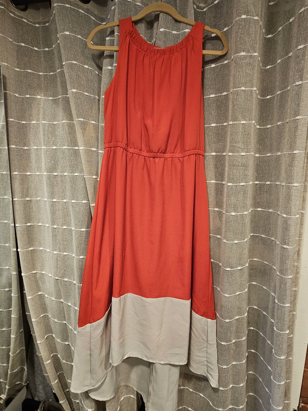 LOFT Red and Cream High-Low Sleeveless Dress